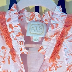 STS Sail to Sable Light pink with coral trim long sl top tassel trim M